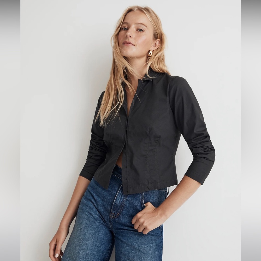 Madewell Poplin Hook-Front Shrunken Shirt